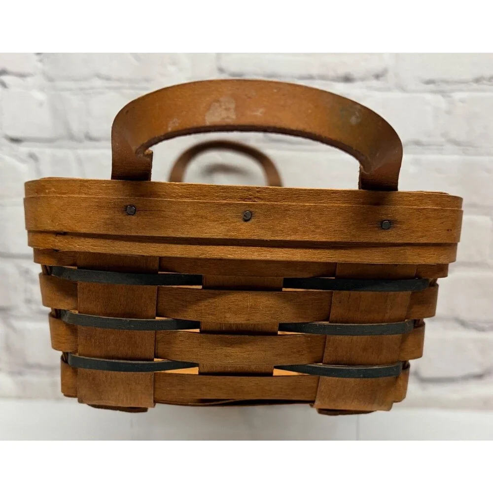 Vtg 1994 Longaberger Basket Leather Handles Liner Wood Divider Protectors 15x8